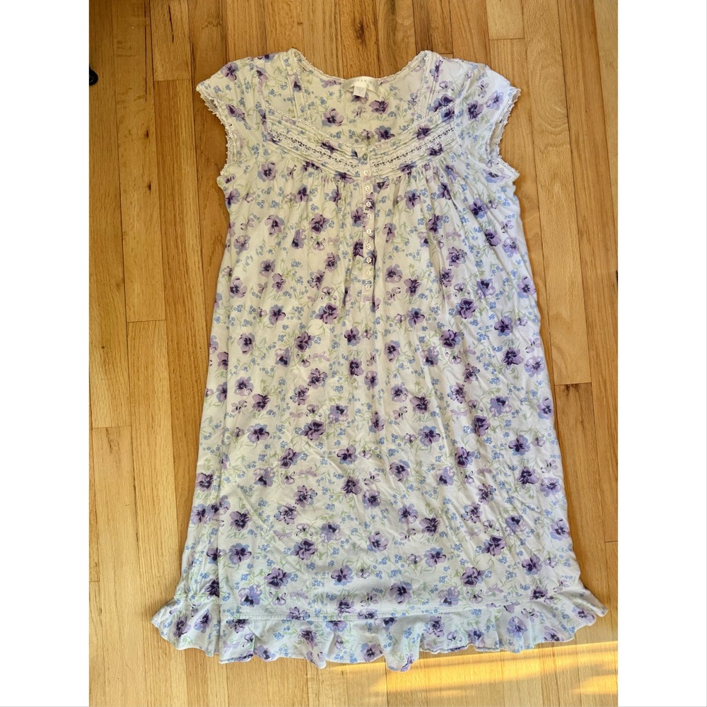 Eileen West Pansy Lace Knit Cap Sleeve Waltz Cotton Modal Nightgown